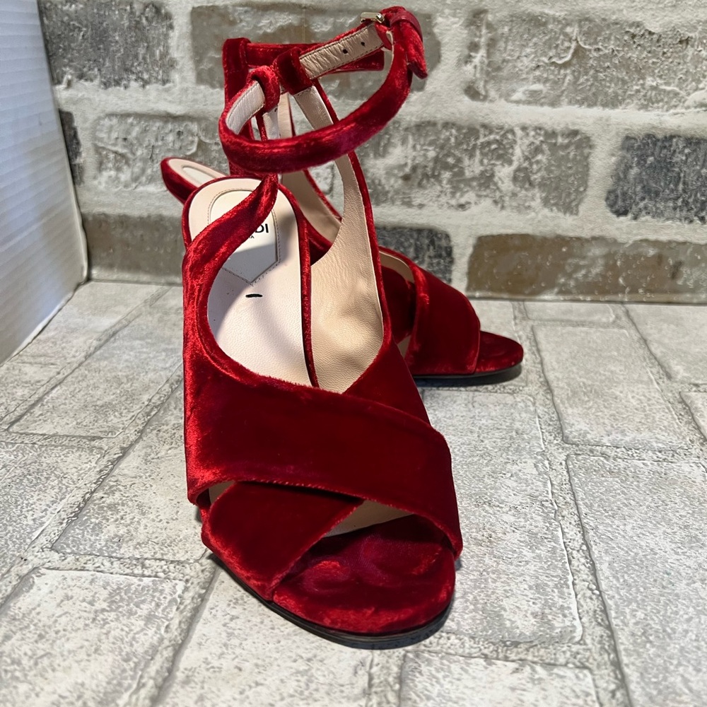 Fendi Red Velvet Crisscross Open Toe Ankle-Strap Sandals size 36.5- 6
